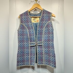 Vintage Welsh Wool Vest Dillad Coracle Swansea Wales Pure‎ Wool Woven Tapestry